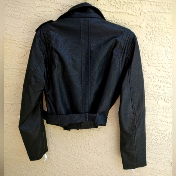 Moto jacket Coalition Black Vegan embossed  faux leather - Picture 4 of 8